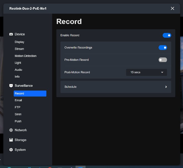 Reolink Client: Surveillance → Record
