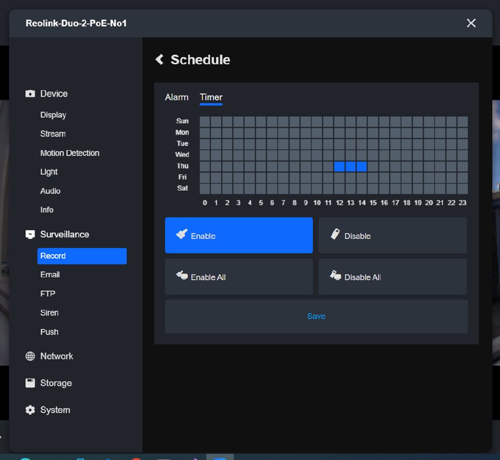 Reolink Client: Schedule