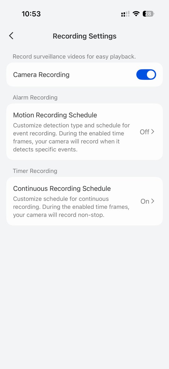 Reolink app: final recording settings