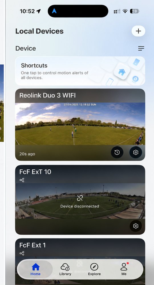 Reolink app: camera on the Home screen