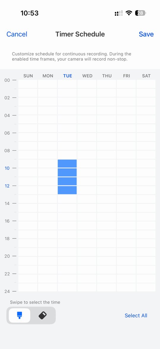 Reolink app: Continuous Recording Schedule