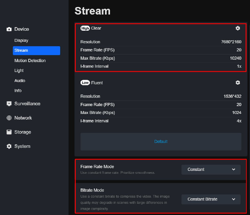 Reolink Client: Device → Stream