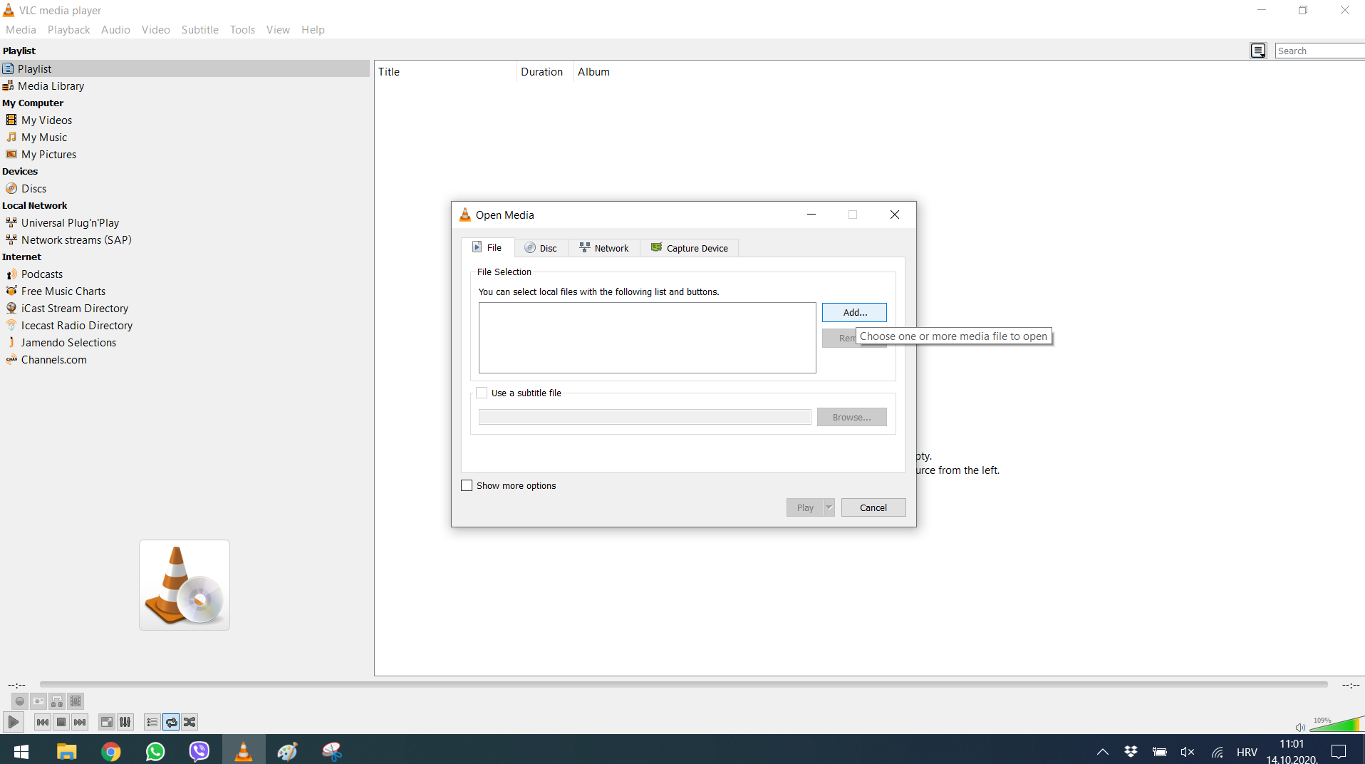 step 2.1 add button – Once Video analyser VLC
