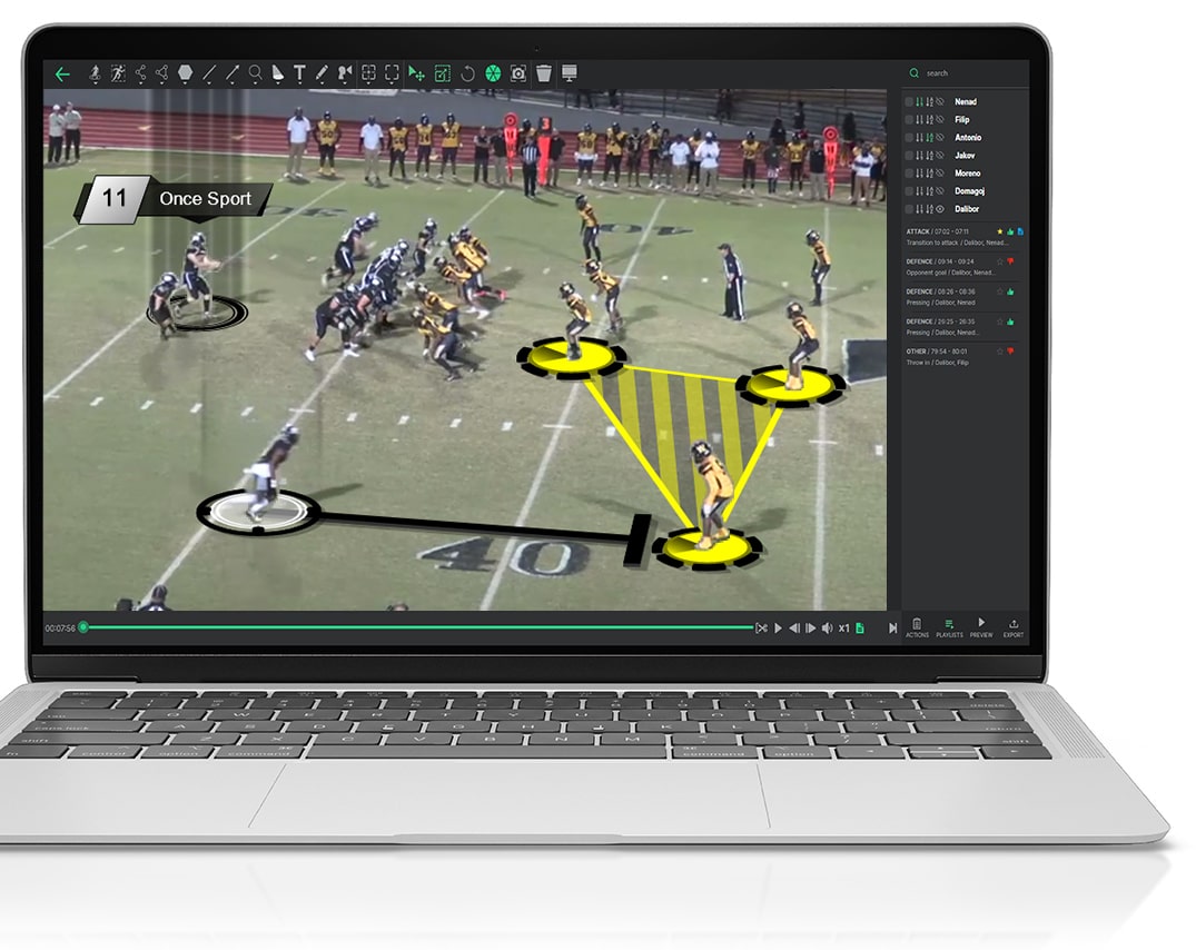 american football laptop 1 Easy tagging actions in american football with Once Sport Analyser