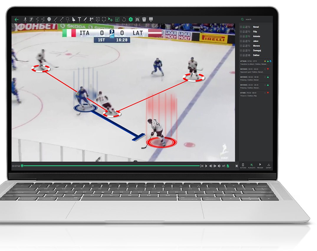 Easy tagging actions with Once Sport Analyser ice hockey